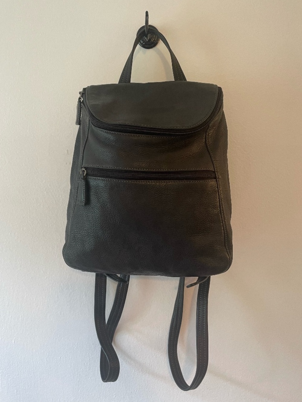 Tig Two vintage black leather small backpack